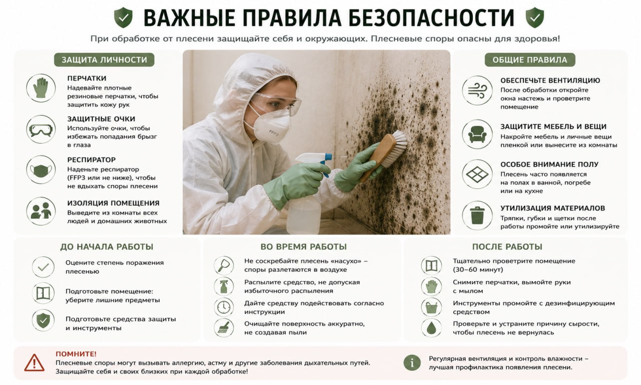 Важные правила безопасности при удалении плесени